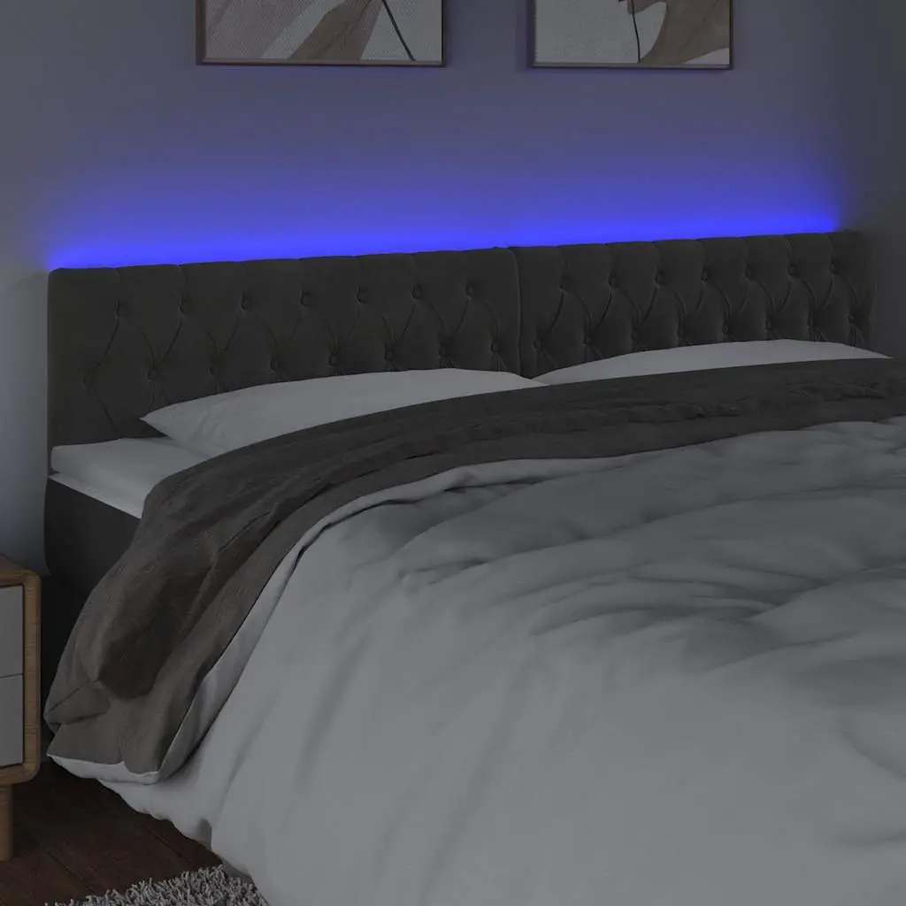 200 cm Grey Velvet LED Headboard with USB Lights