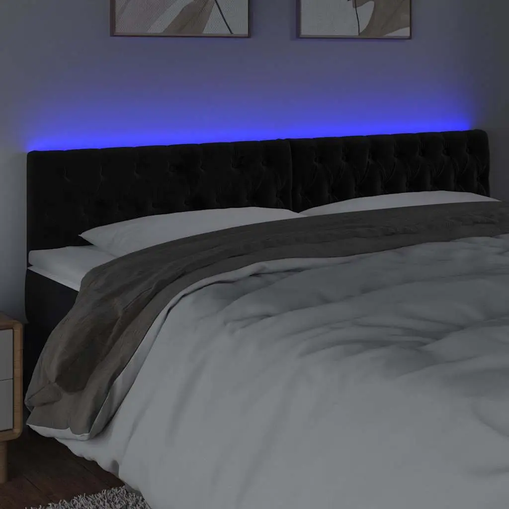 200 cm Black Velvet LED Headboard with Adjustable Height and Lights