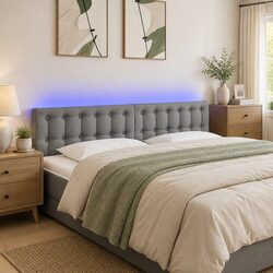 LED Headboard Dark Grey 144x5x78/88 cm Fabric Adjustable Height Back Support