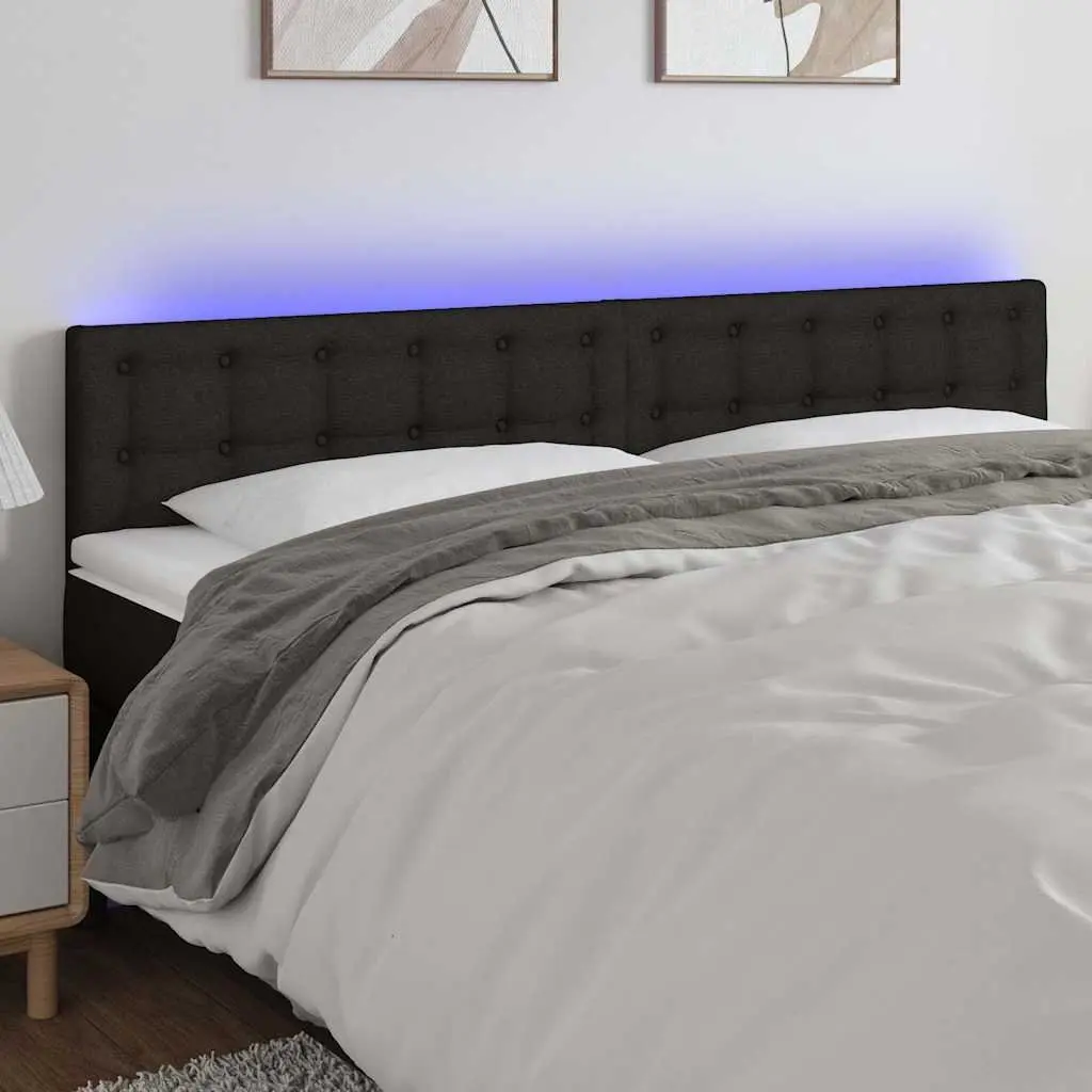 LED Headboard Bedroom Wall Mount 200 cm Black Fabric Adjustable Height Modern