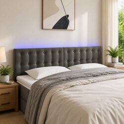 144cm Dark Grey Velvet LED Headboard with USB Connector
