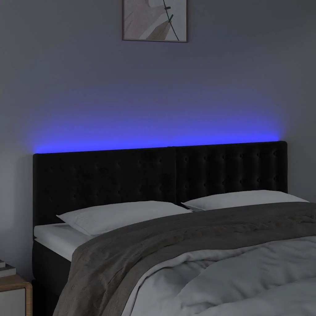 LED Headboard Black Velvet Bedroom Furniture Adjustable Size