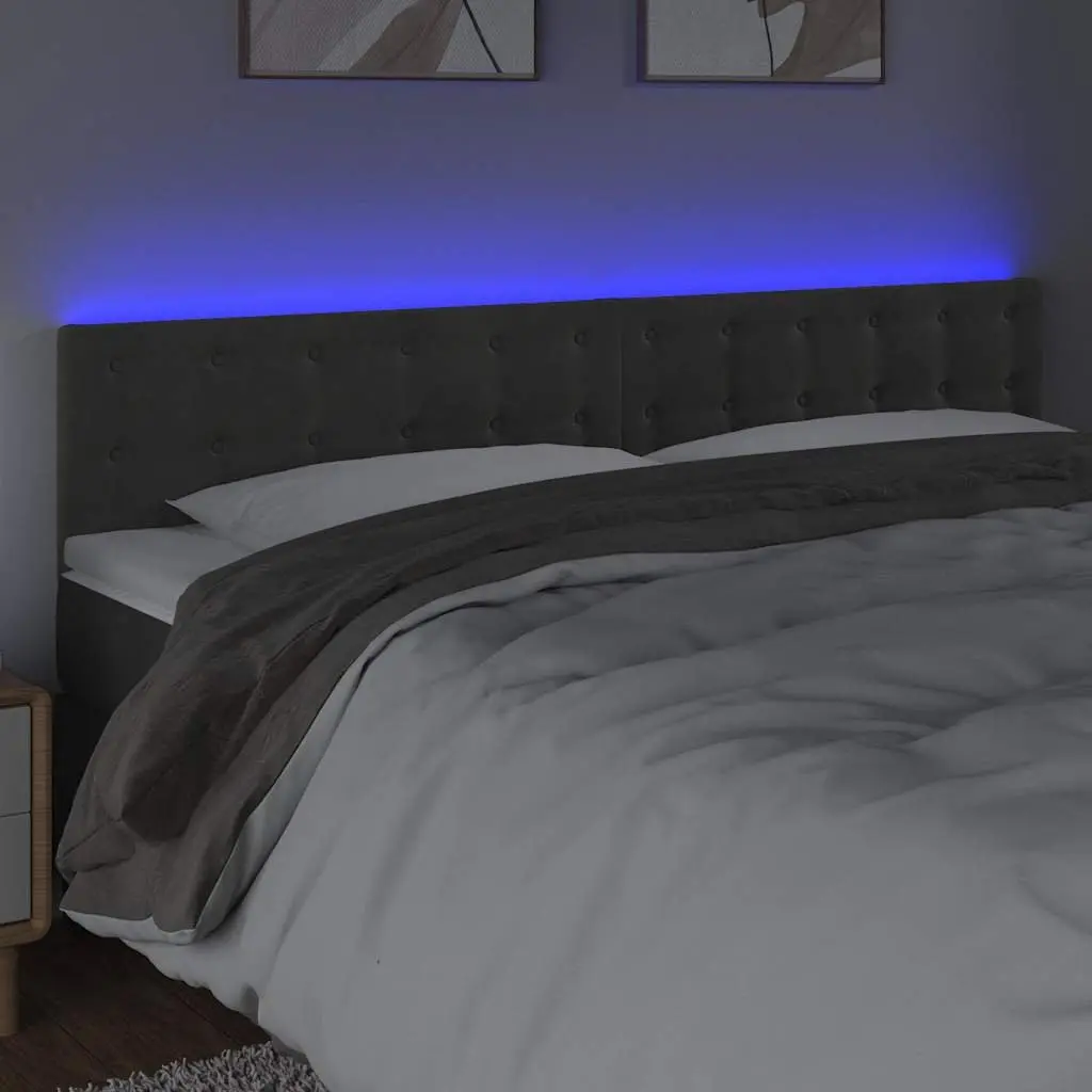 LED Headboard Bedroom 160cm Dark Grey Velvet Upholstered Modern Furniture