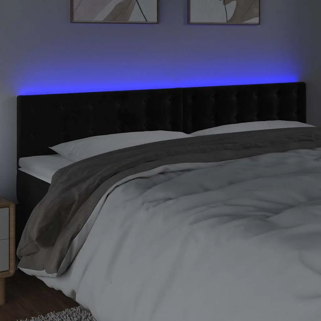 LED Headboard Bedroom 160 cm Black Velvet Backrest Support