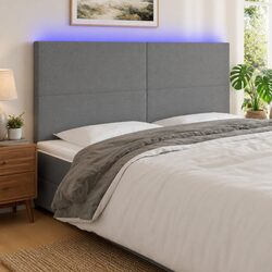 LED Headboard 200 cm Grey Fabric Bed with Adjustable Height Colourful Lights