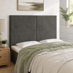 LED Headboard 144cm Grey Velvet Bed Backrest Modern Bedroom Furniture Adjustable