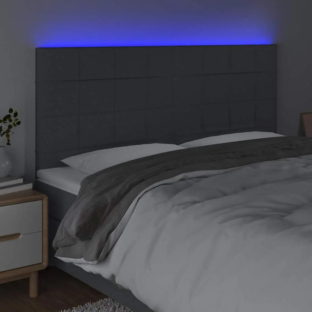 LED Headboard Bedroom 200cm Dark Grey Fabric Adjustable Height