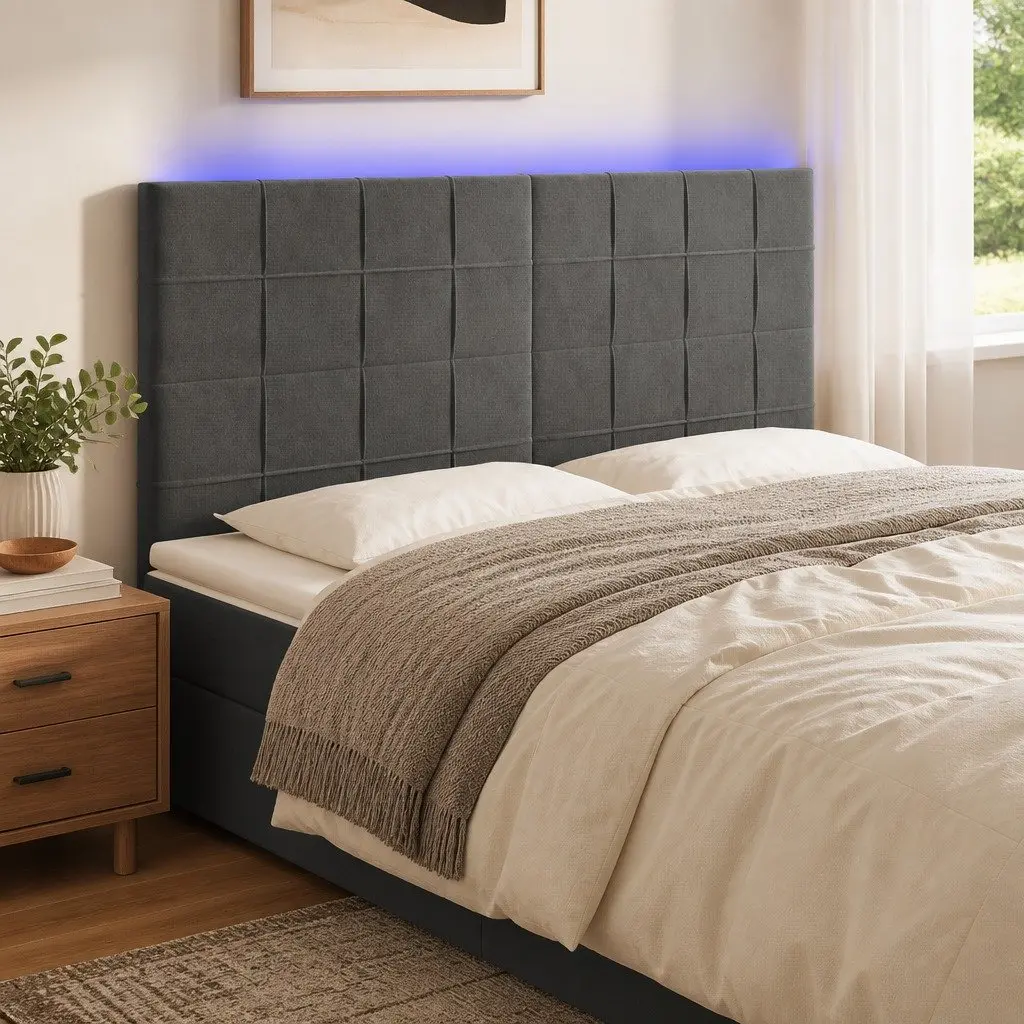 LED Headboard 160cm Grey Velvet Bed Backrest with Adjustable Colourful Lights