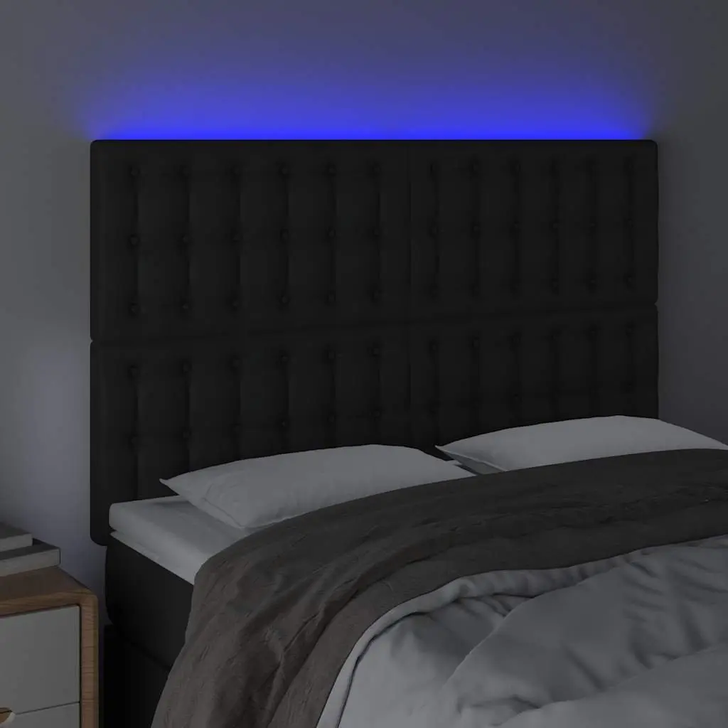 LED Headboard 144cm Black Faux Leather Bed Modern Bedroom Wall Mount Lighting