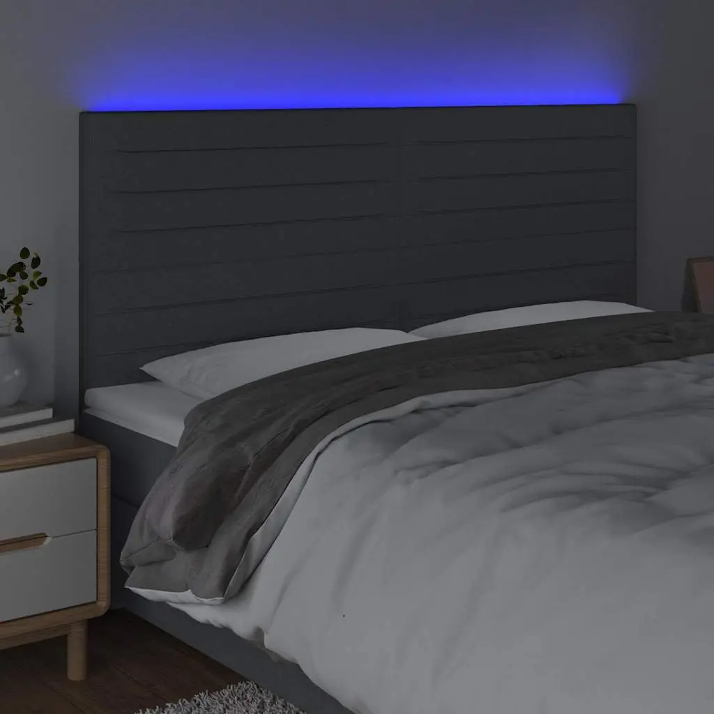 200cm LED Headboard with Adjustable Height Dark Grey Fabric
