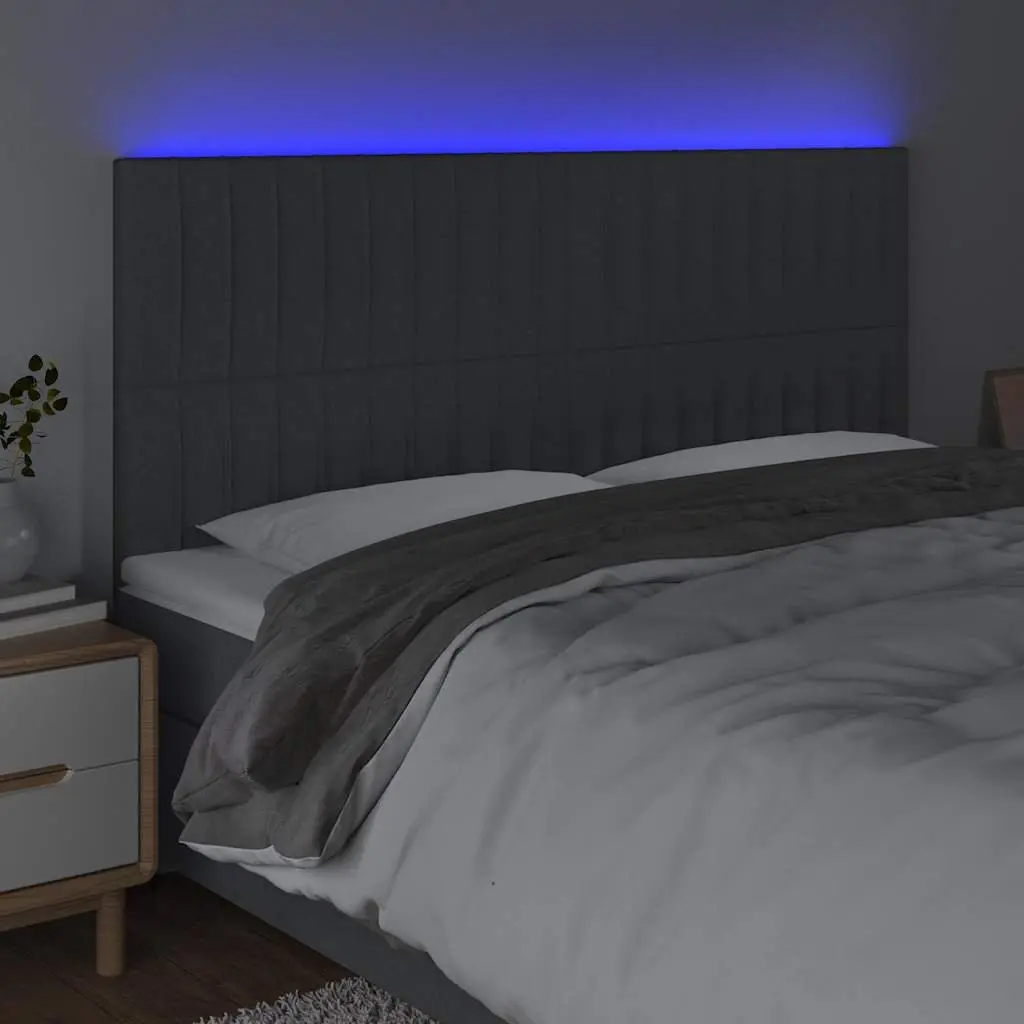 LED Headboard Dark Grey 160cm Fabric Adjustable Height Bedroom Bed Backrest