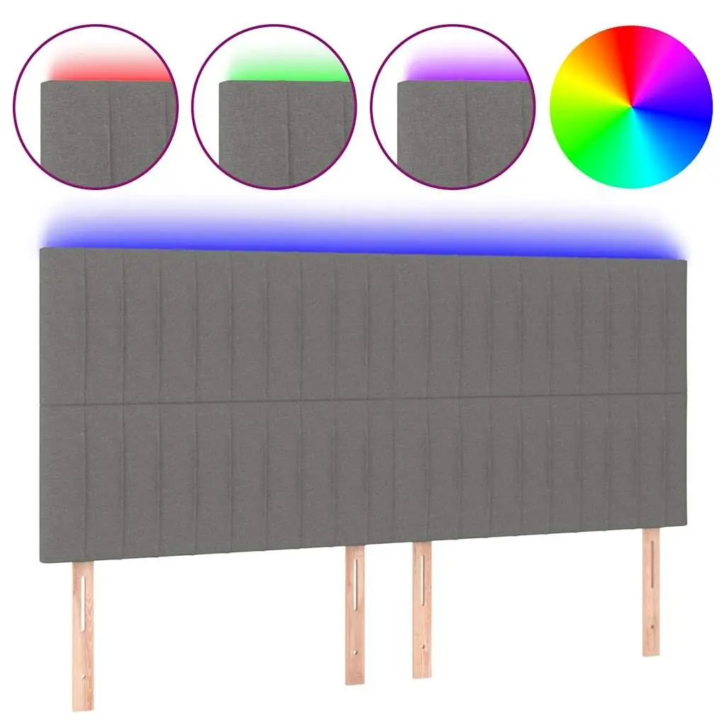 LED Headboard Bedroom 200cm Dark Grey Fabric Adjustable Height