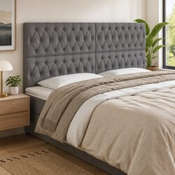 LED Headboard 200 cm Grey Fabric Adjustable Height Modern Bedroom Wall Mount