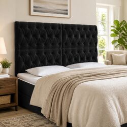 160 cm LED Headboard in Black Velvet with USB Power