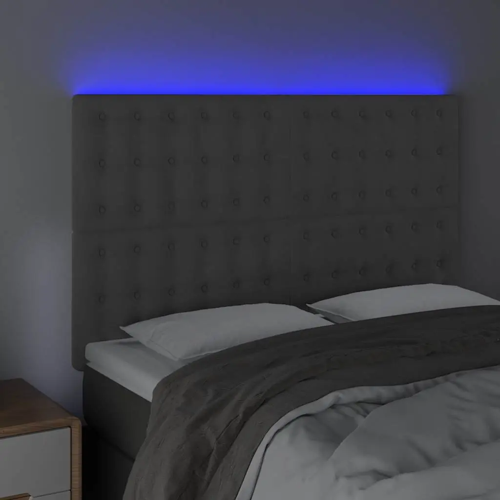 LED Headboard for Bedroom Dark Grey 144cm Velvet with Adjustable Height