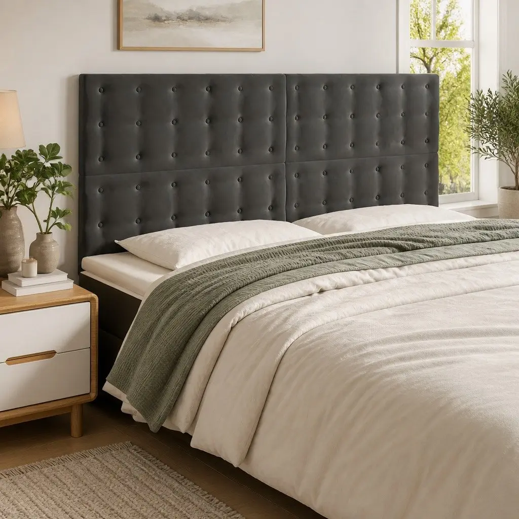 LED Headboard Bedroom 160 cm Grey Velvet