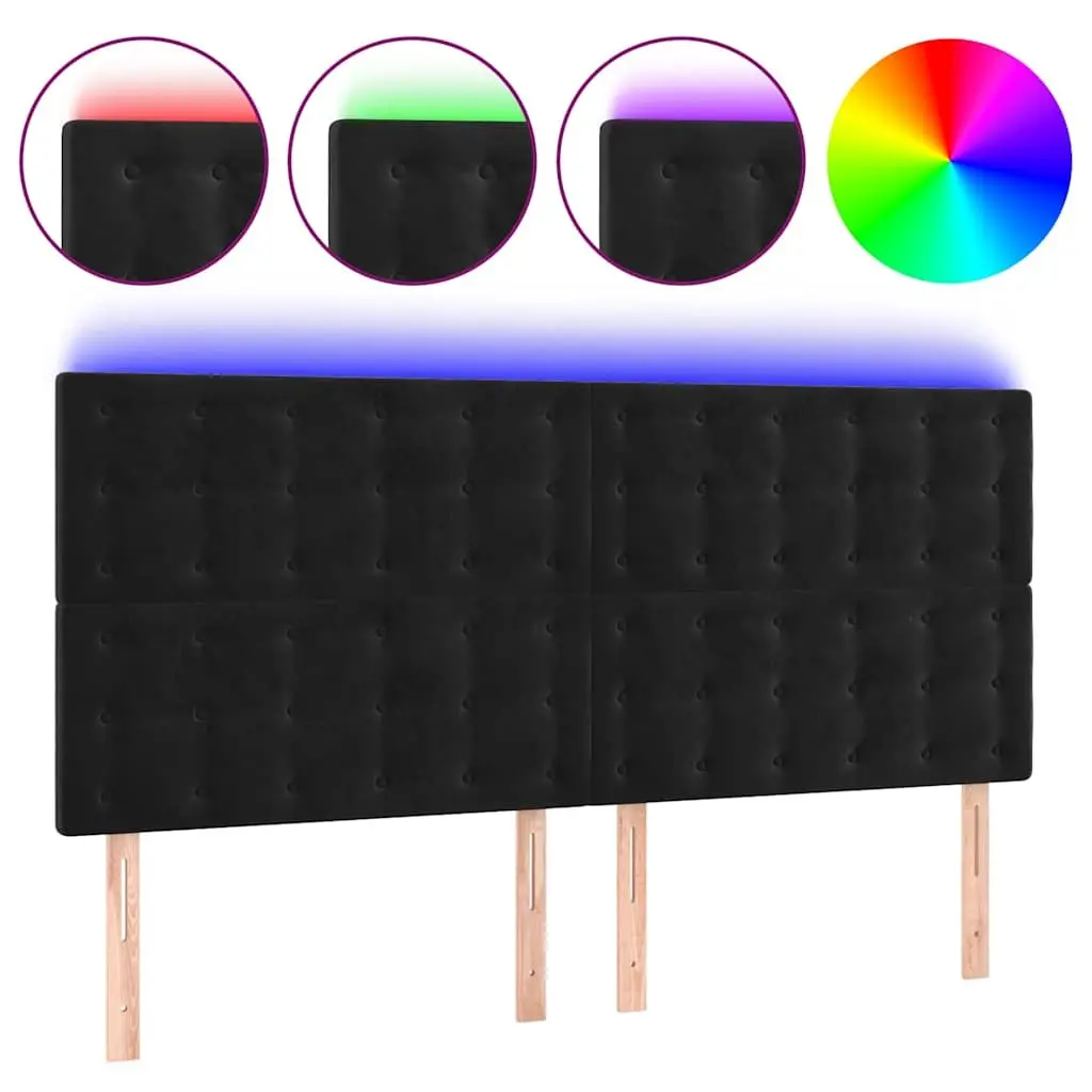 LED Wall Panel Headboard 160 cm Black Velvet Modern Bedroom with Colorful LED Lights