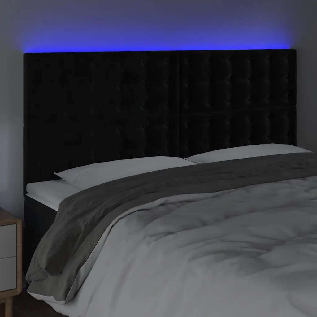 LED Wall Panel Headboard 160 cm Black Velvet Modern Bedroom with Colorful LED Lights