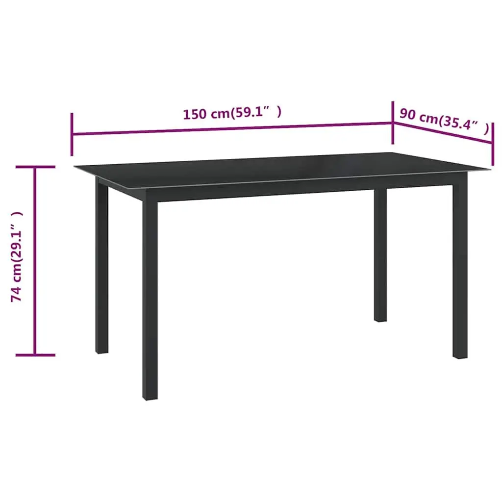 Garden Dining Table 150x90cm Black Aluminium Frame Glass Outdoor Patio Furniture