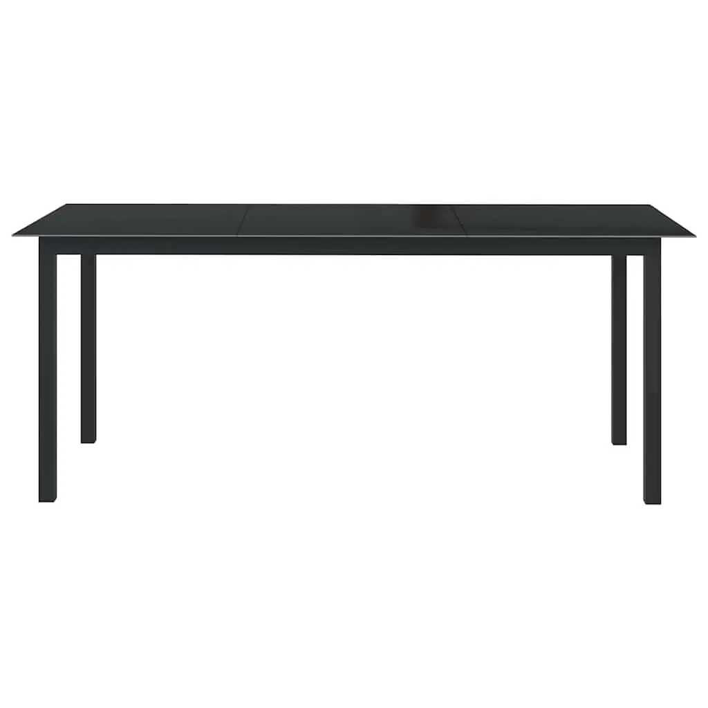 Garden Dining Table Black Outdoor Furniture Aluminium Frame Glass Top