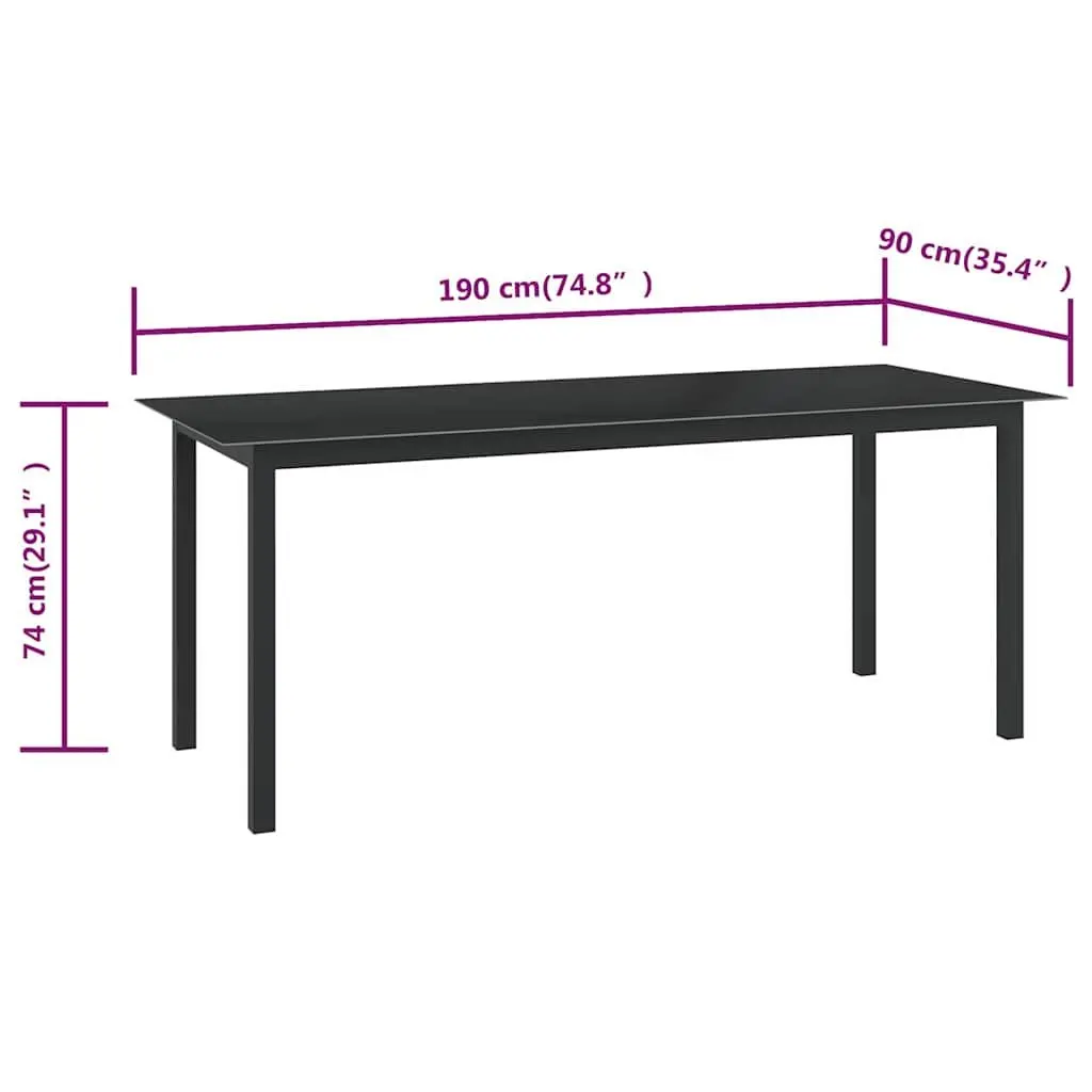 Garden Dining Table Black Outdoor Furniture Aluminium Frame Glass Top