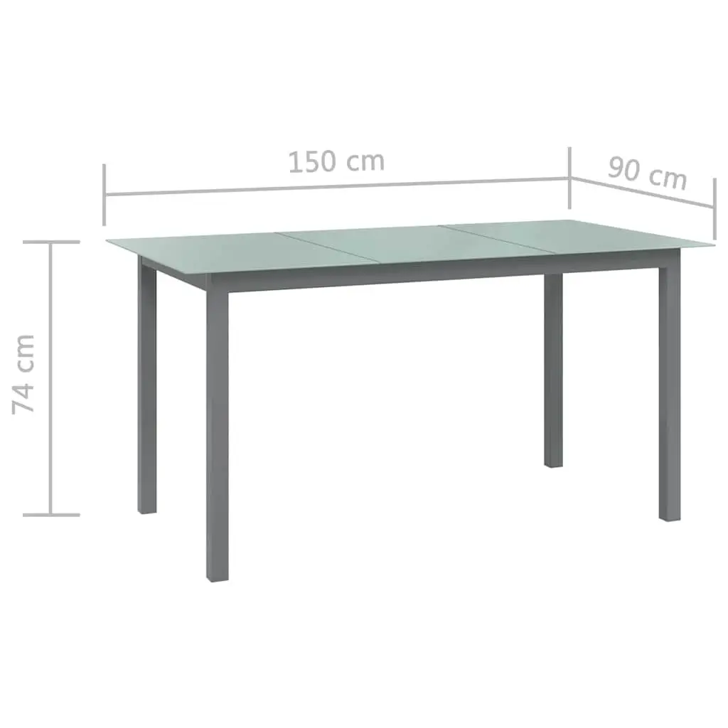 Garden Dining Table Grey Outdoor Patio Furniture Aluminium Frame Glass Top