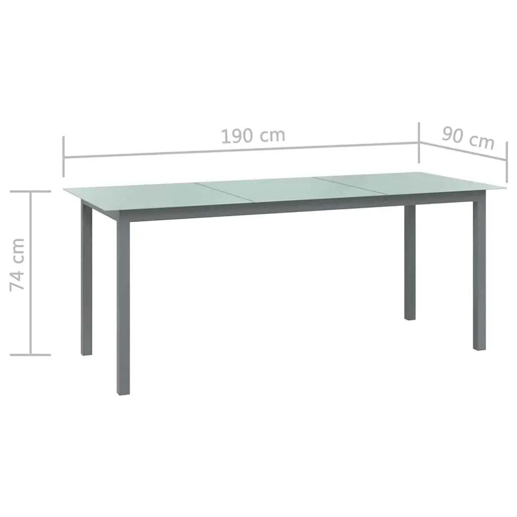Garden Dining Table Grey 190x90x74cm Aluminium Frame Glass Top Outdoor Furniture