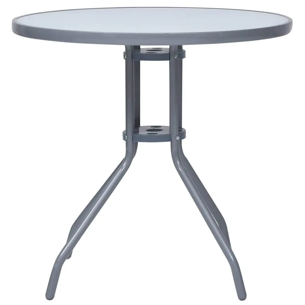 Round Garden Table Outdoor Use 80cm Glass Top Steel Frame Grey