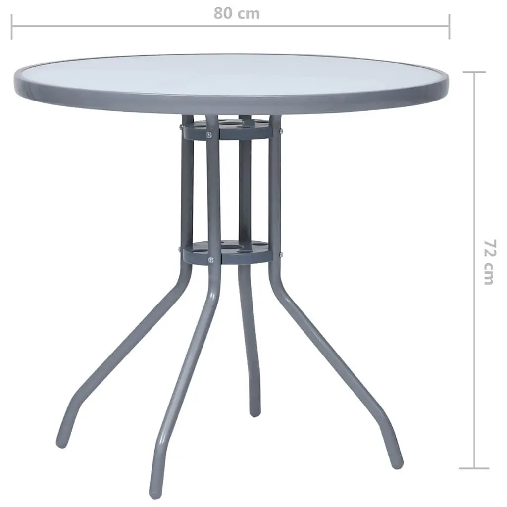 Round Garden Table Outdoor Use 80cm Glass Top Steel Frame Grey