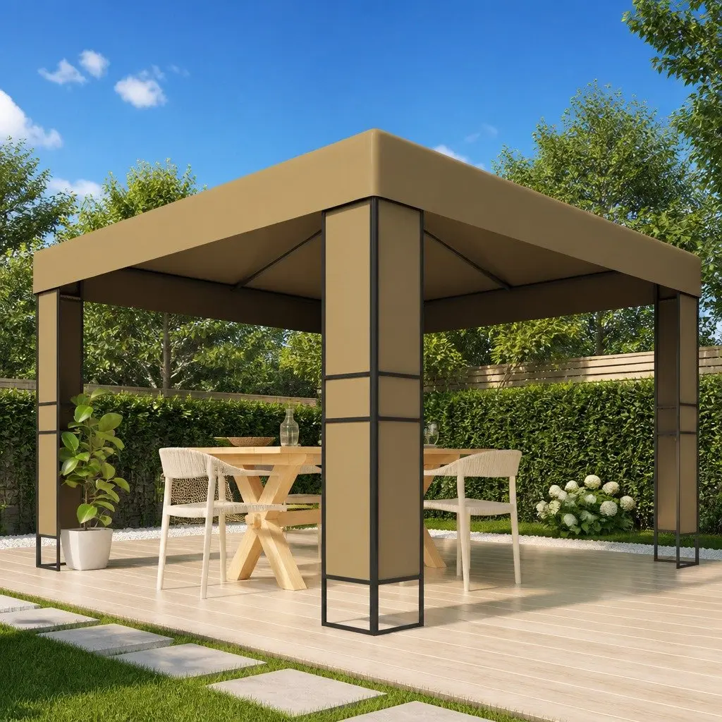 Gazebo Outdoor Garden 3x3x2.7m Double Roof Canopy Shelter Taupe