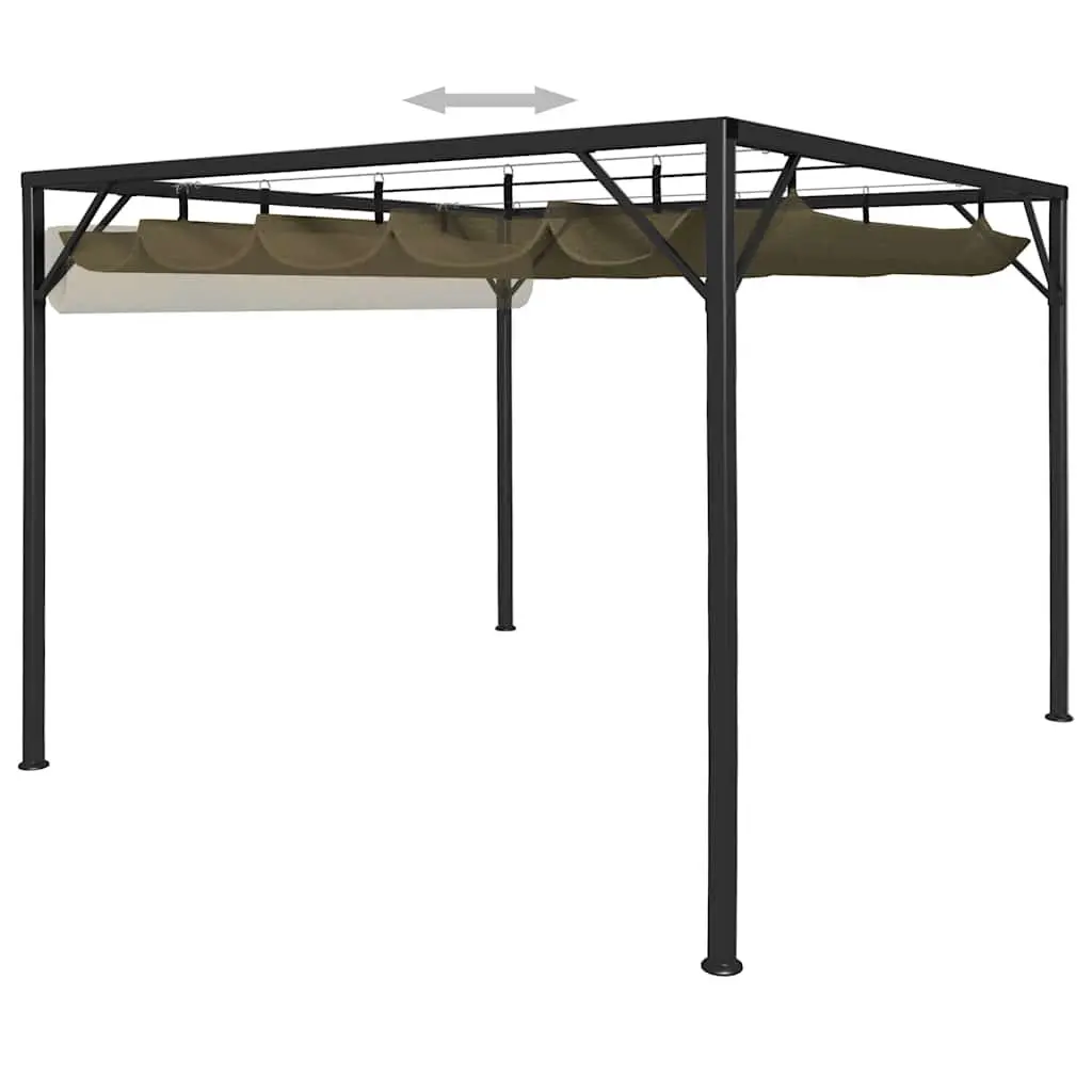 Garden Gazebo 3x3m Retractable Roof Canopy Outdoor Shelter Taupe
