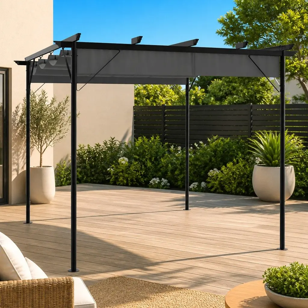 Garden Pergola Outdoor Shade Structure 3x3m Steel Frame