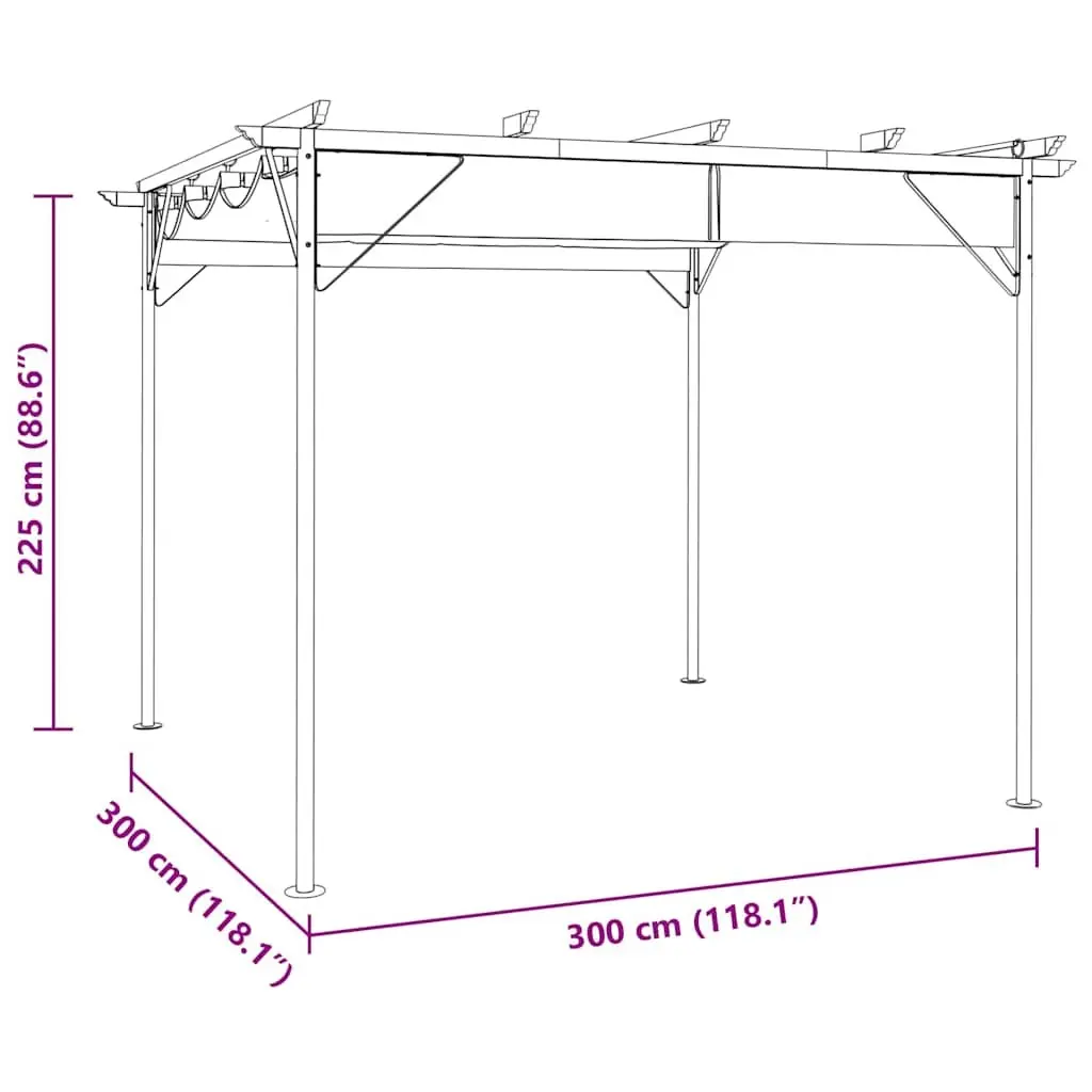 Garden Pergola Outdoor 3x3m Retractable Roof Shade Structure Steel Frame Taupe