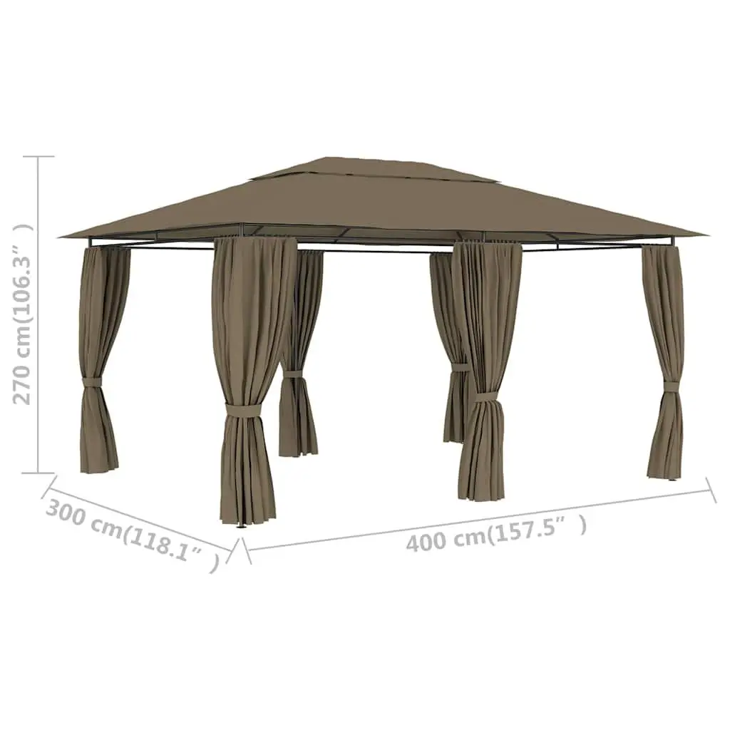 Garden Gazebo Outdoor Canopy Pavilion 4x3m Taupe Vented Roof Curtains