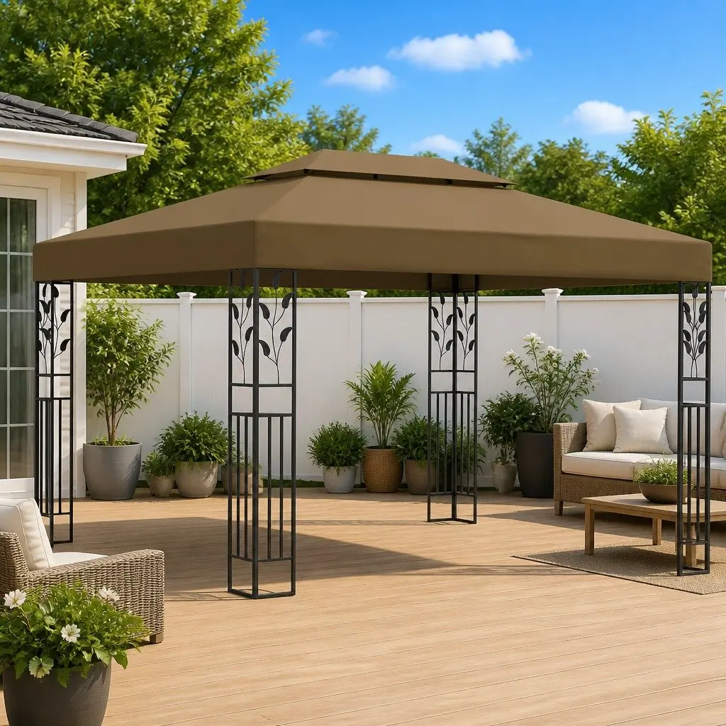 Garden Gazebo Outdoor 3x4m Double Roof Sunshade Taupe Cover