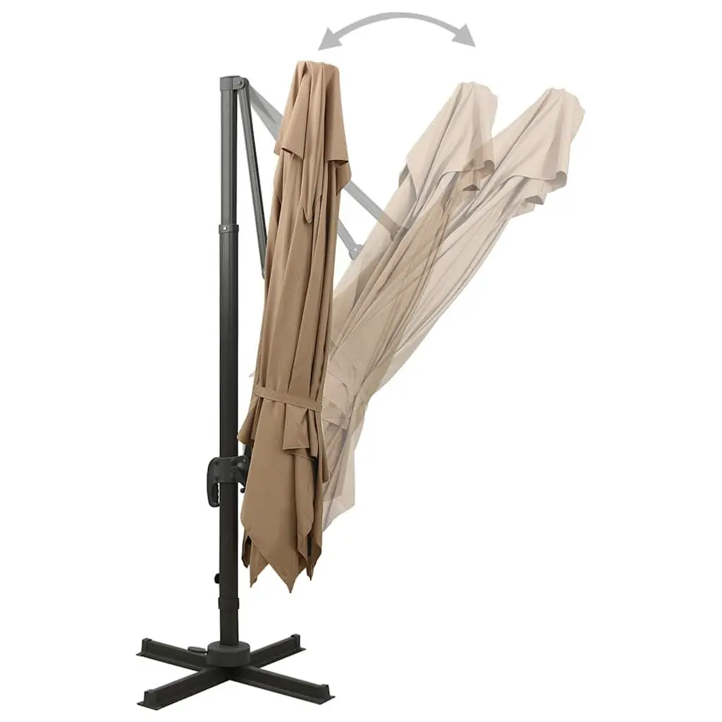 Garden Parasol 300x300 cm Taupe Double Top for Outdoor Use with Crank Mechanism