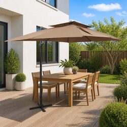 Cantilever Garden Parasol Double Top Taupe 400x300cm Outdoor Shade Umbrella