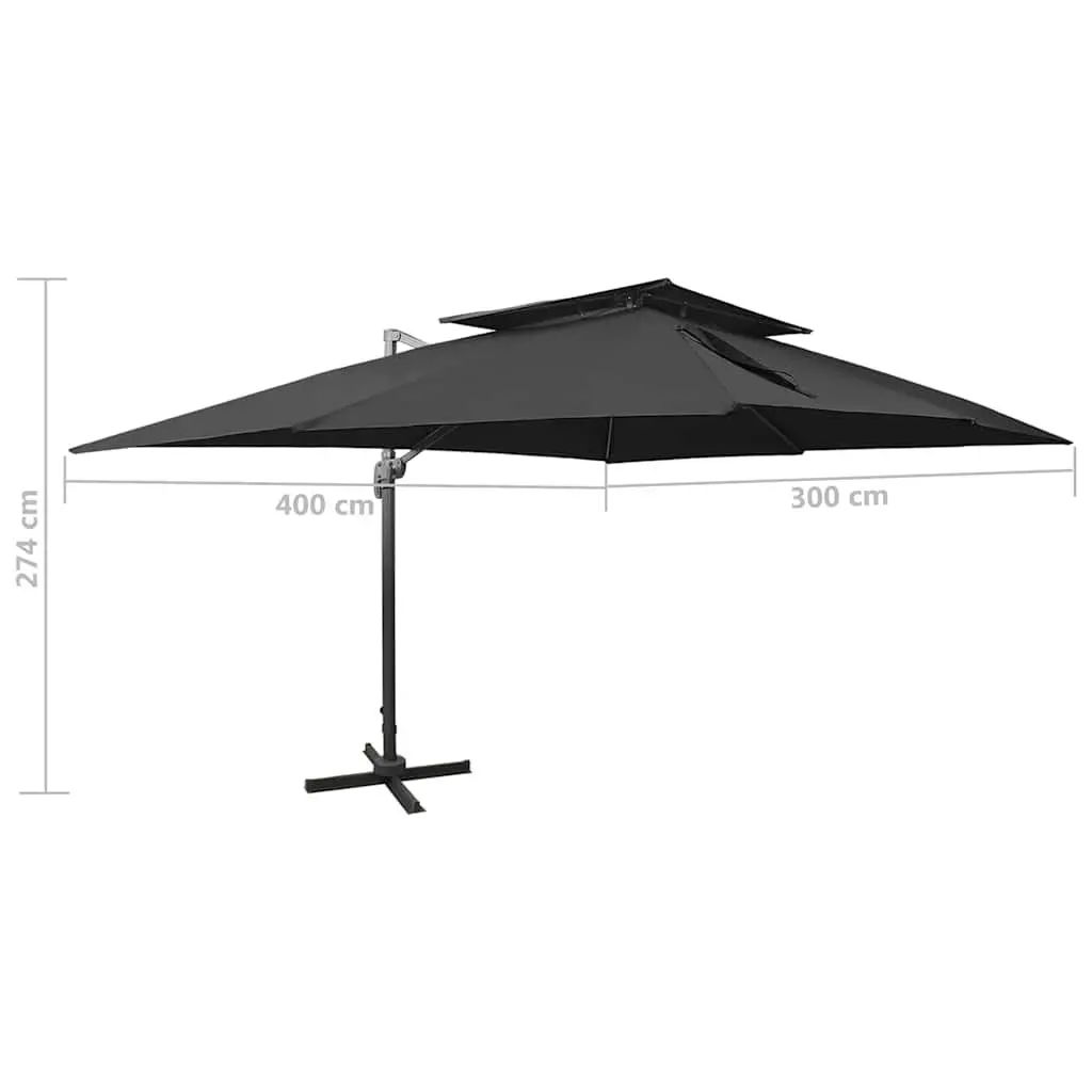 Cantilever Garden Parasol Outdoor Shade Double Top 400x300cm Black