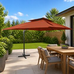 Cantilever Parasol with Double Canopy, Brown, 400x300cm Dimensions