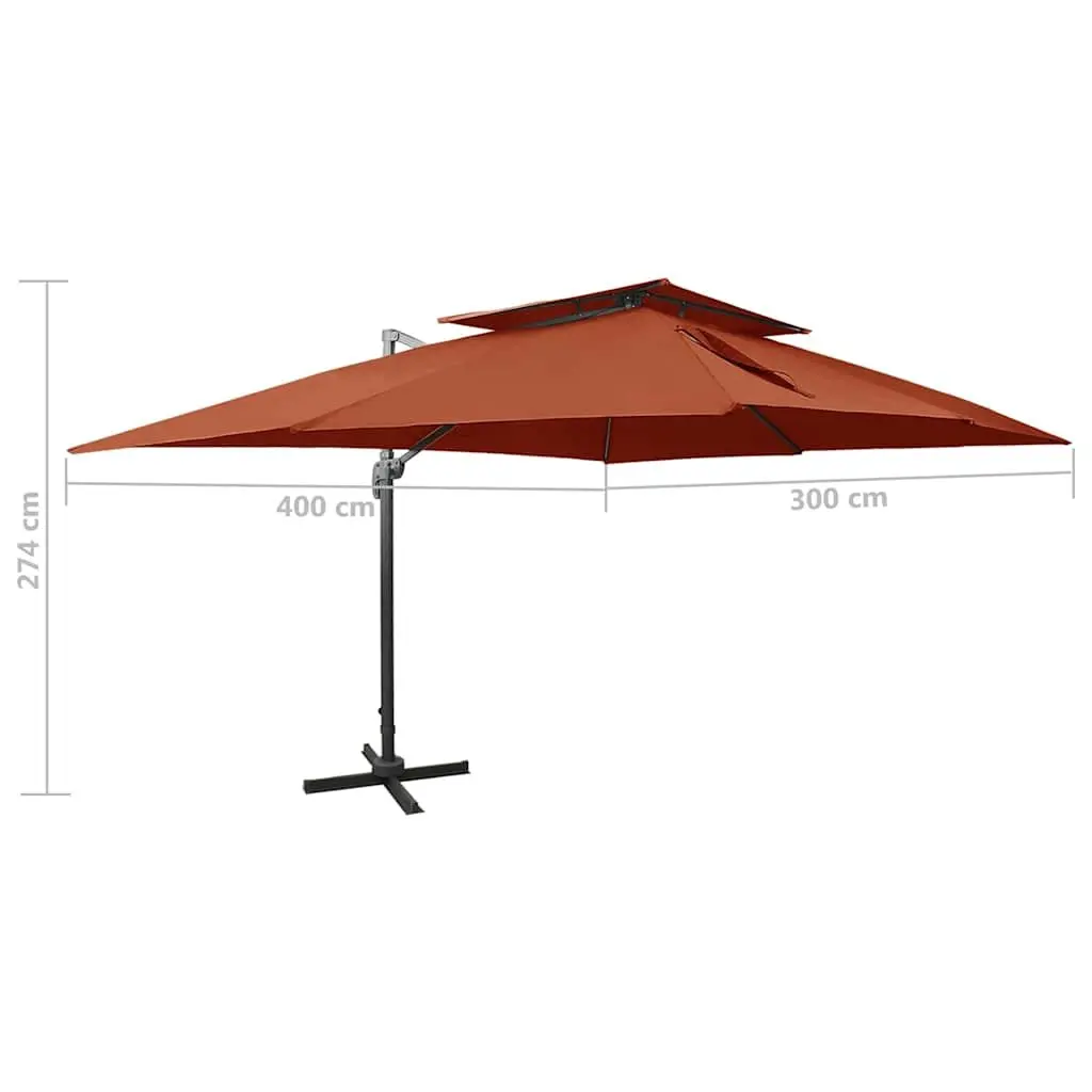 Garden Parasol Outdoor UV Protection Double Top Brown 400x300cm with 360 Degree Rotation and Tilt Function