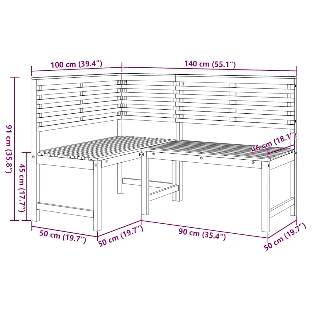 140 cm Wooden Garden Corner Bench