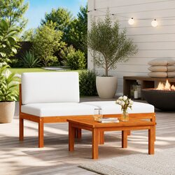 3 Piece Garden Lounge Set with Cushions Wood Rope Backrest Outdoor Sectional