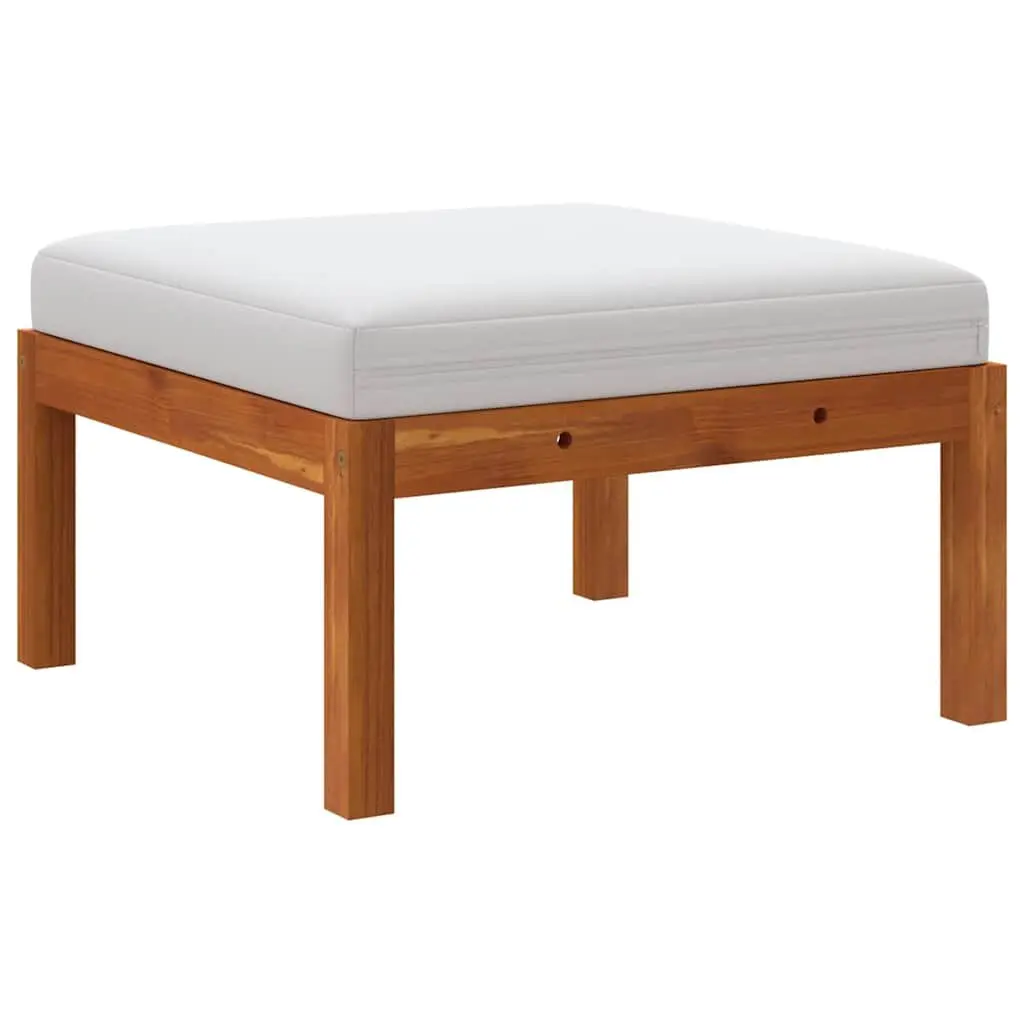 Garden Footstool with Cushion Solid Acacia Wood Modular Outdoor Seat White