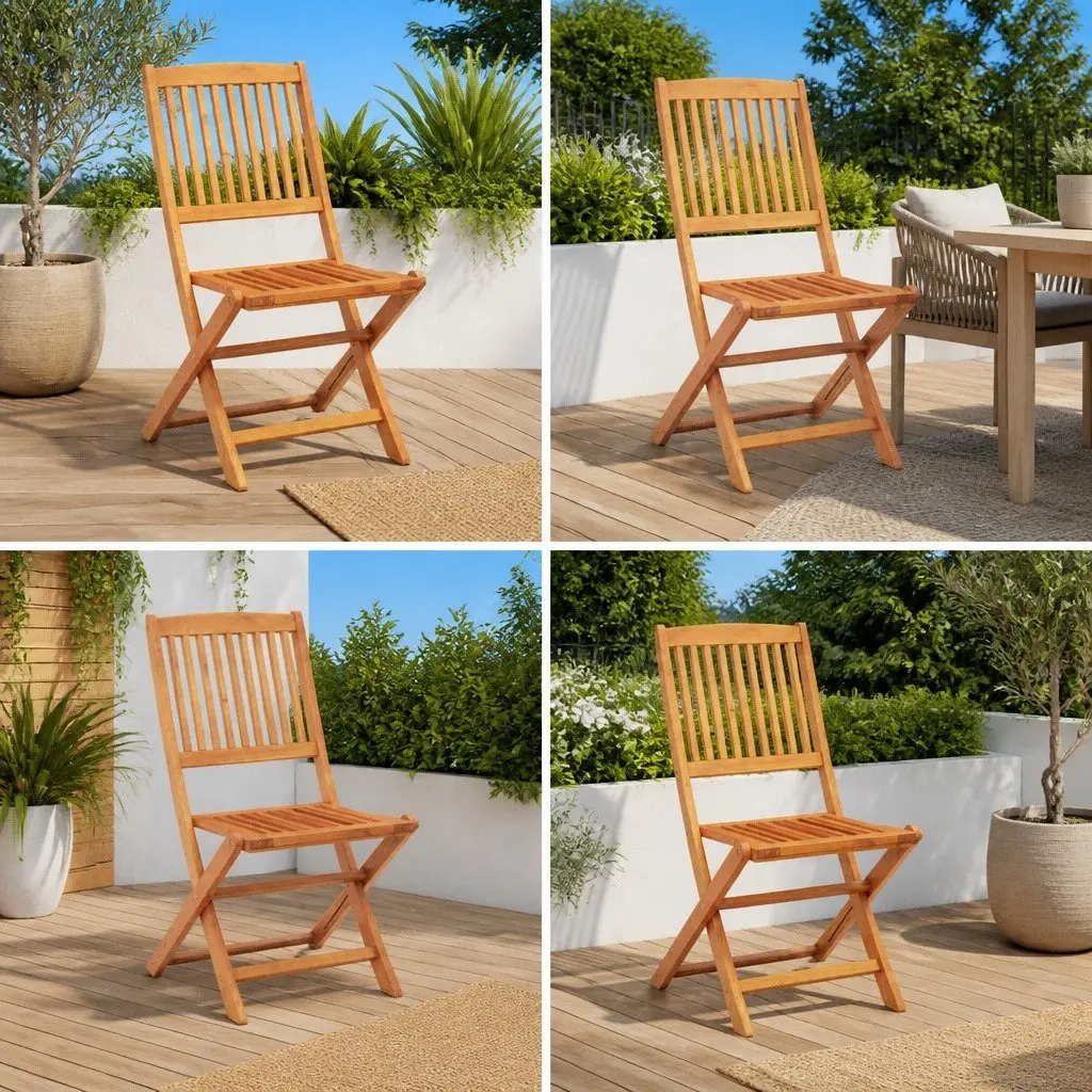 Folding Dining Chairs Set for Garden Patio 4 Piece Brown Eucalyptus Wood