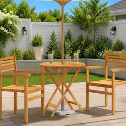 Round Folding Table: Ø60cm, Height 75cm, Brown Eucalyptus
