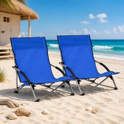 Folding Beach Chairs: Steel Frame, Oxford Fabric, 2 Pack