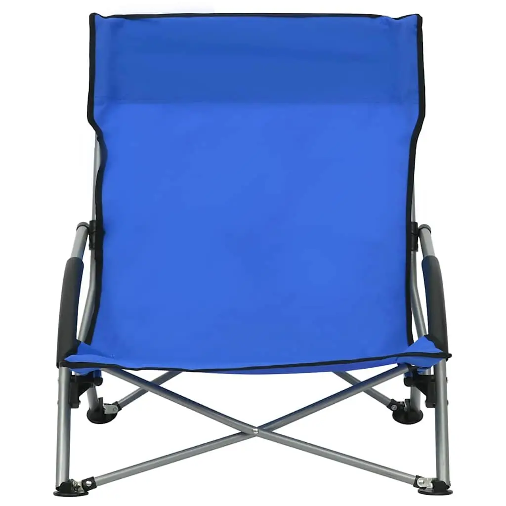 Folding Beach Chairs Outdoor Use Blue Fabric 2 Piece