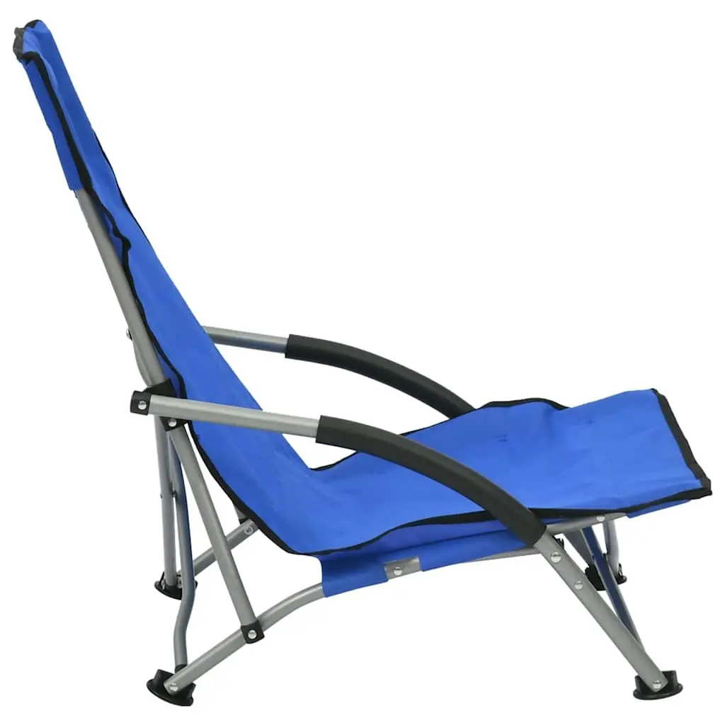 Folding Beach Chairs Outdoor Use Blue Fabric 2 Piece