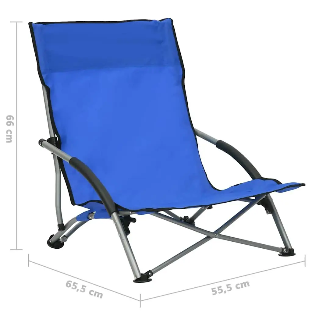 Folding Beach Chairs Outdoor Use Blue Fabric 2 Piece