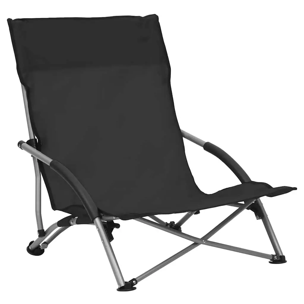 Folding Beach Chairs Set of 2 for Outdoor Use Black Portable Lightweight Camping Garden Seating
